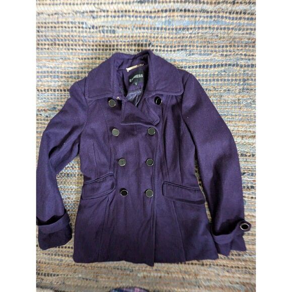 Express Wool Blend Purple Peacoat Jacket S Short Royalcore Whimsical Castlecore - Picture 8 of 10